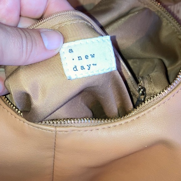 Curved Knot Handle Tan Faux Leather Shoulder Bag Purse by A New Day - Picture 8 of 11